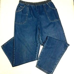 Cabin Creek High Rise Pull On Elastic Waist Denim Blue Jeans size 16 Tapered Leg